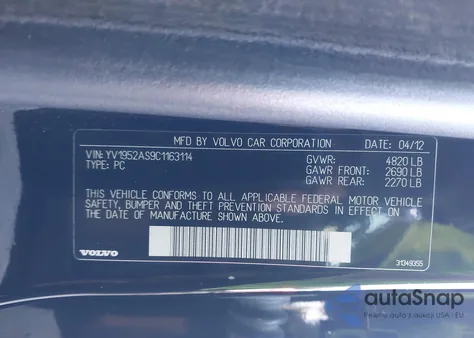 2012 Volvo S80 3.2/3.2 Platinum/3.2 Premier Plus z USA, uszkodzony, nr VIN YV1952AS9C1163114